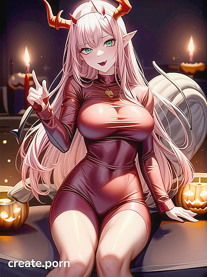 Lustful Bite: Costumed Beauty Spreads Desire on the Bed