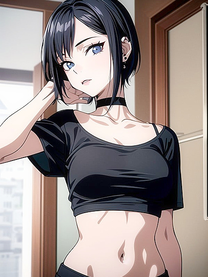 Oversized T-Shirt and Choker Harness Her Pleasure inSTEAMing Hentai Action