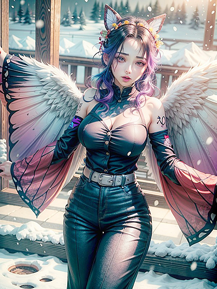 Blue-Haired Beauty with Round Breasts Teased in Seductive Hairstyle Hentai Action