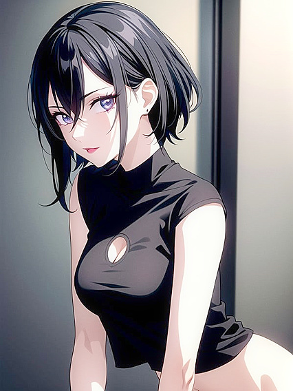 Goth Girl 18+ with Small Breasts Teased in Crop Top for Steamy Hentai Action