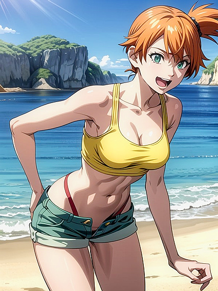 Loramisty Wears Red Suspenders and Sexy Shorts in Seductive Hentai Scenes
