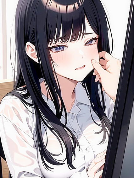 Black-Haired Student Gets Her Cheeks Pinched in naughty School Hentai Action