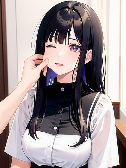 Black-Haired Gets Her Cheeks Teased in Busty Hentai Action