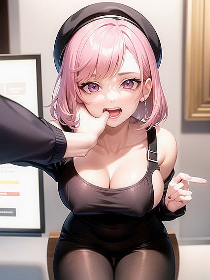 Pink-Haired Beauty Wears Beret for Seductive Solo Hentai Pleasure