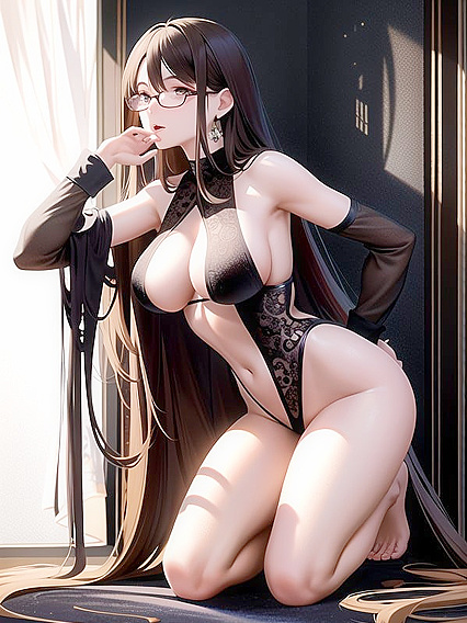 Curvy Busty Beauty with Curling Locks and Seductive Brown Eyes in Steamy Hentai Action