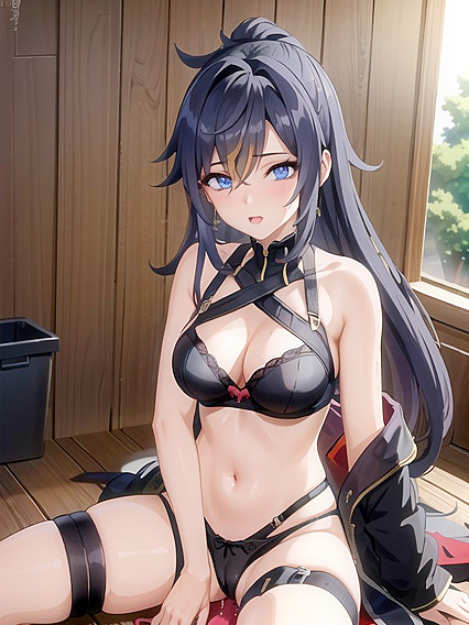 90s Style Hentai: Black-Haired Beauty Spreads Her Legs Seductively