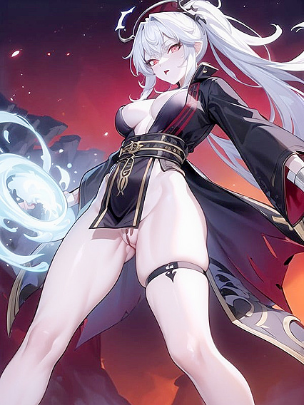 White-Haired Beauty Reveals All in Full Body Evil hentai Action