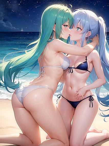 Girl 18+s Kissing Under the Soft Glow of Luminous Jellyfish inErotic Hentai Fantasy