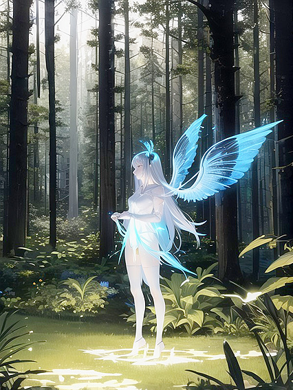 Gentle Spell Casting with Glowing Wings: A Mesmerizing Front View Hentai Experience