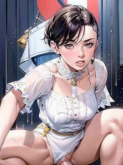 Multi-Colored Hair Beauty Poses Hands-On-Hips at Noon in Hot Hentai Action