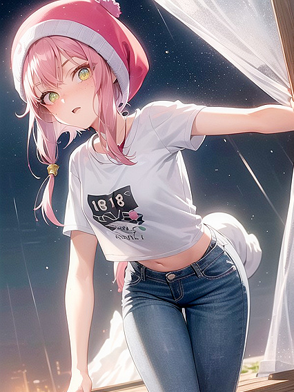 Pink-Haired Beauty in Oversized T-Shirt Drenched by Rain for Steamy Hentai Fun