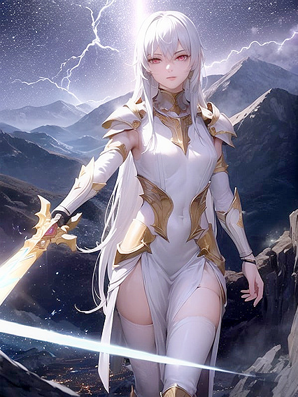 Majestic Warrior With Glowing Armor and Sword Struck by Lightning in Hentai Bliss