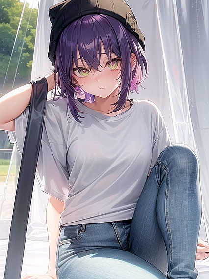 Freckled beauty with green eyes teased in jeans for steamy hentai pleasure
