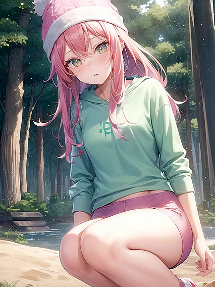 Glowing-Eyed Pink-Haired Beauty Shines Bright in Nighttime Hentai Ecstasy