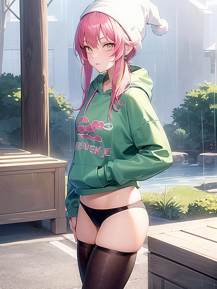 Teen 18+ with Glowing Eyes and Beanie in Seductive Hentai AI Image