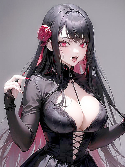 Gothic Beauty With Fangs and Bloody Lips in Seductive Hentai Action