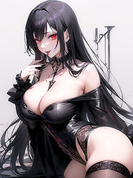 Fangs and -Drenched Lips in Dark Hairstyle Hentai Passion