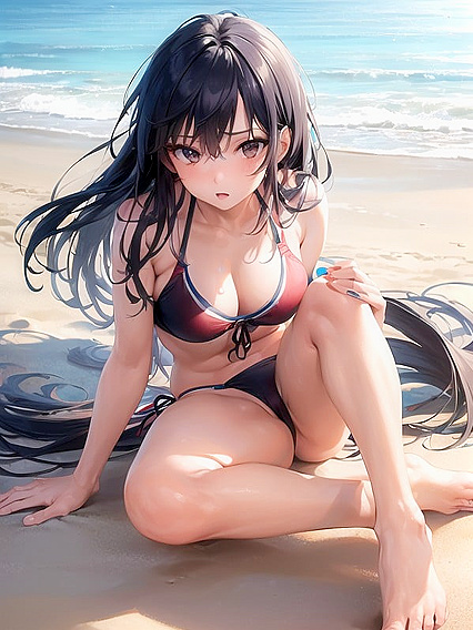 Beachgoer’s Hair Ruffles in the Sea Breeze During Steamy Front View hentai Action