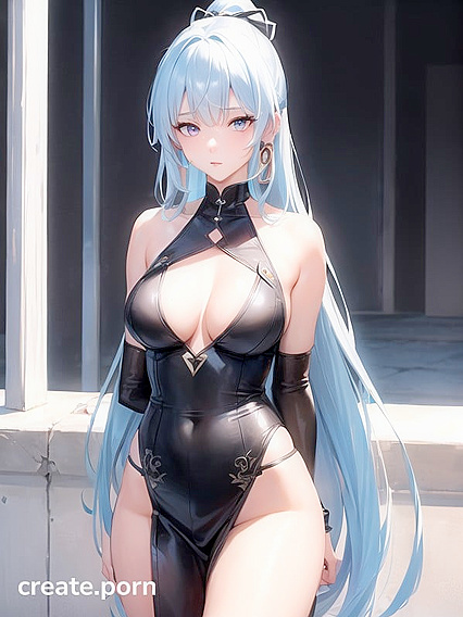 Kamisato Ayaka from Genshin Impact Nude with Light Blue Hair and Large Breasts in Hentai AI Image