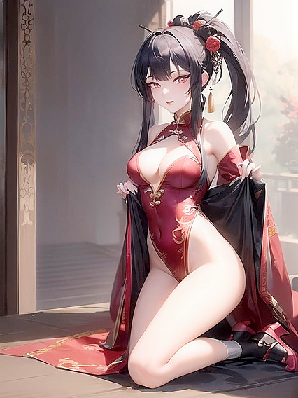 Mistress in Regal Chinese Attire Teases with a Perfect Pubic Hair Landing Strip