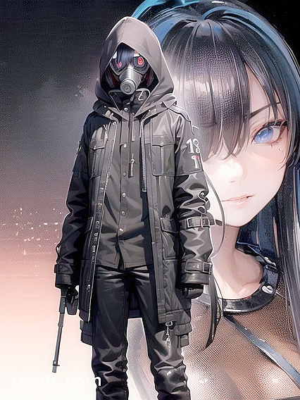 Black-Hooded Gas Mask Fetishist in Tight Leather Pants for Hentai Pleasure