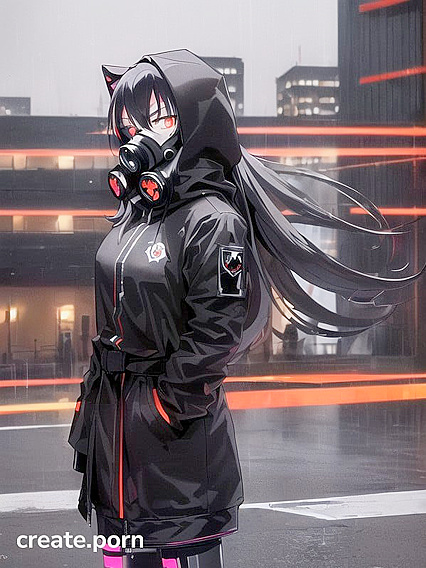 Rasty in Black Hooded Coat Wields Big Revolver for Steamy Waist-Shot hentai Action