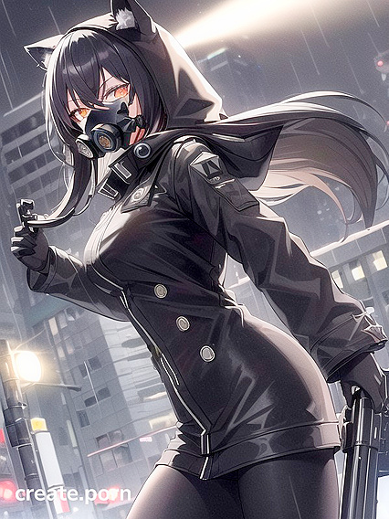 Nighttime Seduction: Woman in Black Hooded Coat and Leather Pants