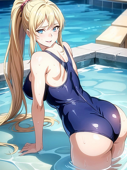 Wet School Swimsuit, Tongue Out, Open Mouth Hentai Delights