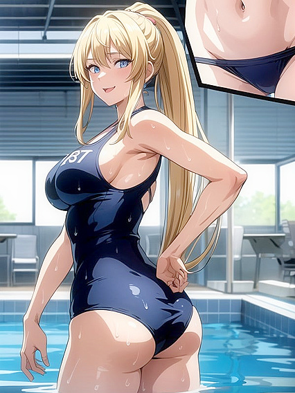 Wet School Swimsuit and Open-Mouthed Ass Play in hentai AIPorn
