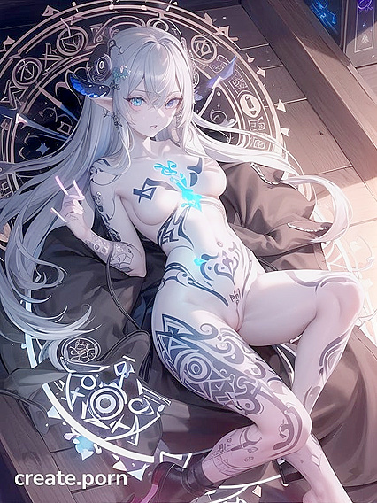 Glowing Bioluminescent Tattoos Enhance Beauty in Complex Hentai Scenes