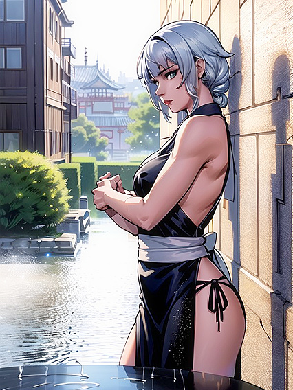 Sexy Blonde with Light Blue Hair Enjoying Intense Nighttime Hentai Action