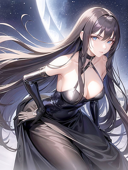 Sultry Brunette in Shiny Evening Dress Seduces in hentaiErotic Fantasy