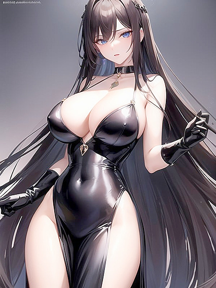 Brunette in Shiny Gloves and Evening Dress Seduces in Steamy Hentai AI Image