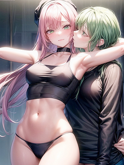 Nighttime Bed Pleasures with Green-clad Beauty in Seductive Hentai AI Image