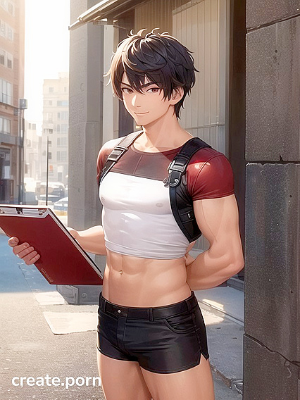 Muscular Guy with Short Hair and Tan Skin in Intense Hentai AI Image