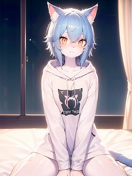 Small Breasts and Pink Hair in an Oversized Hoodie for Steamy Hentai AI Image