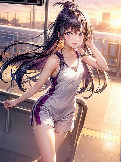 Small Breasted Purple-Haired Beauty Takes On Solo Hentai Pleasure