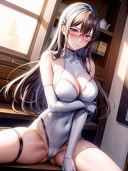 Makinami Mari Teases by Grabbing Her Boobs While Staring at You in Hentai AI Image