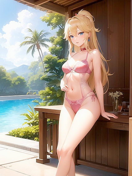 Princess Peach Poses by the Pool with Hands on Hips for Steamy Hentai AI Image