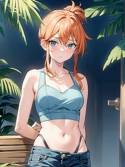 Bikini Babe Standing Proud in Thick-Line Hentai AI Image