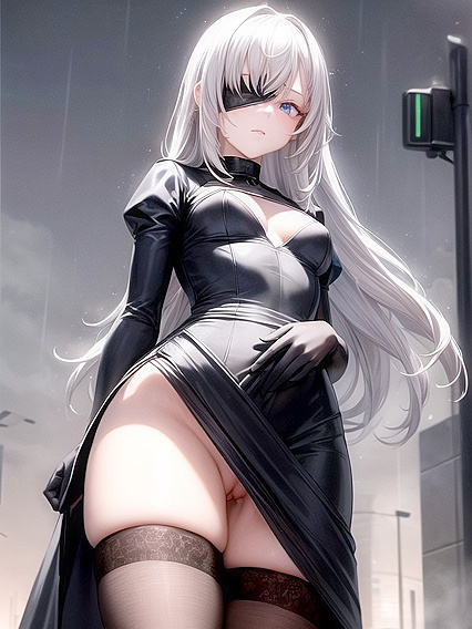 Silk Dress Cleavage with Spread Legs in Steamy Hentai AI Image