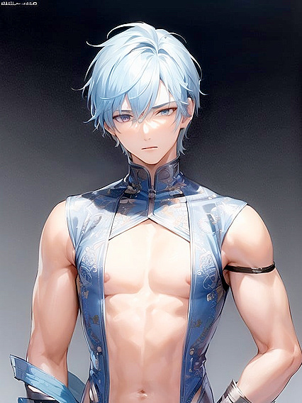 Tall Skinny Guy with Light Blue Hair in Steamy Hentai AI Image