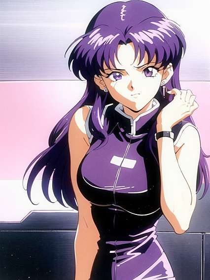 Misato from Evangelion Seduces in 90s Cyberpunk Hentai AI Image