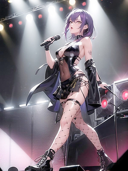 Torn Fishnets and Colorful Stage Lights in a Seductive Bottom-Up Hentai Show