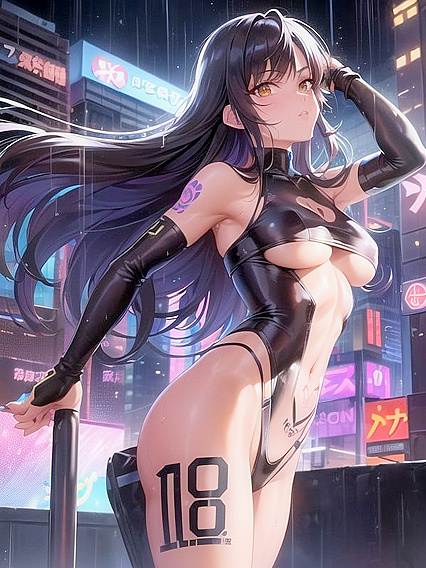 Rogue Agent with Tattoos Explores Cyberpunk City in Seductive Hentai Adventures