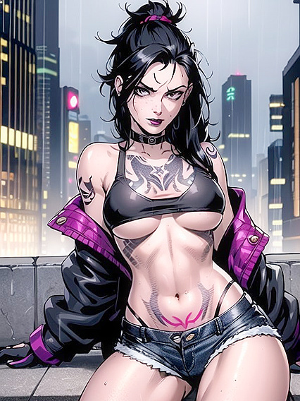 Sexy Girl 18+ in Jean Shorts and Sports Bra Teases You in Hentai AI Image