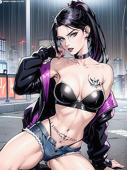 Seductive Girl 18+ in Jean Shorts and Tight Jacket Tempts You in Hentai AI Image