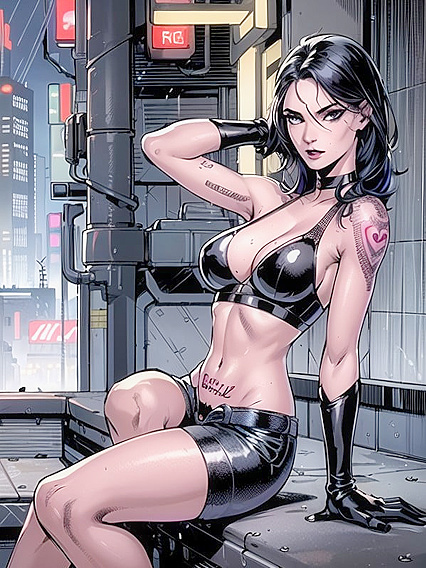 Sweaty and Inked - Wet Clothing Tempts in Steamy Hentai AI Image