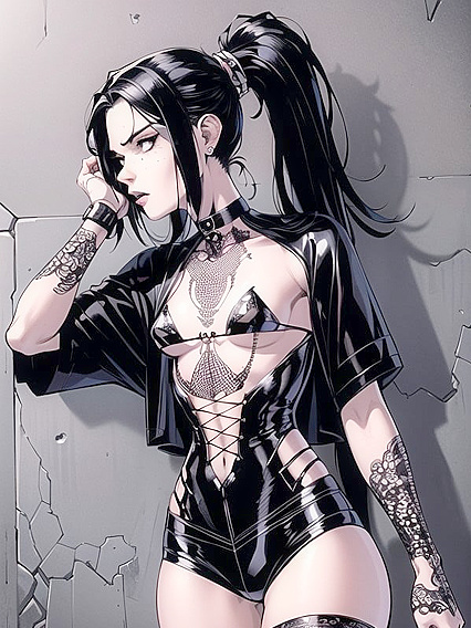 Pale-Skinned Chick with Small Breasts and Full-Body Tattoos Nails It in Busty Hentai AI Image