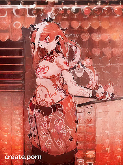 Hot Red-Tattooed Girl 18+s with Furry Animal Tails in Steamy Hentai AI Image
